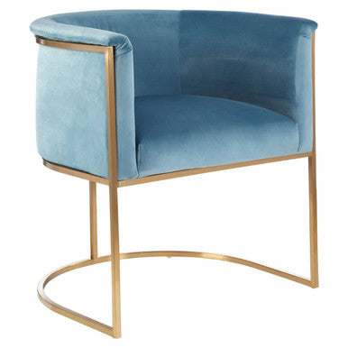 Orsina Mias Blue Velvet Accent Chair with Gold Stainless Steel Frame
