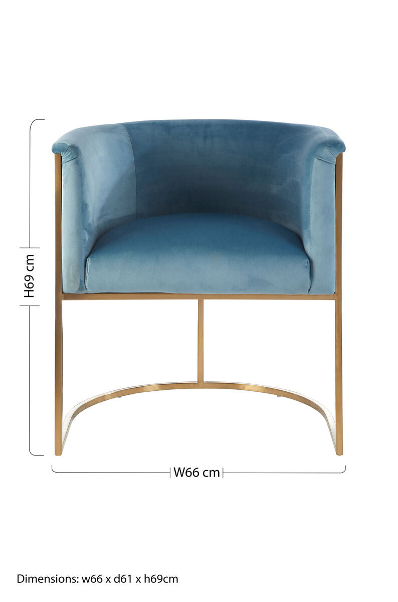 Orsina Mias Blue Velvet Accent Chair with Gold Stainless Steel Frame