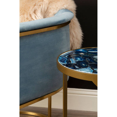 Orsina Mias Blue Velvet Accent Chair with Gold Stainless Steel Frame