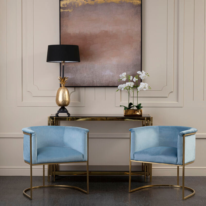 Orsina Mias Blue Velvet Accent Chair with Gold Stainless Steel Frame