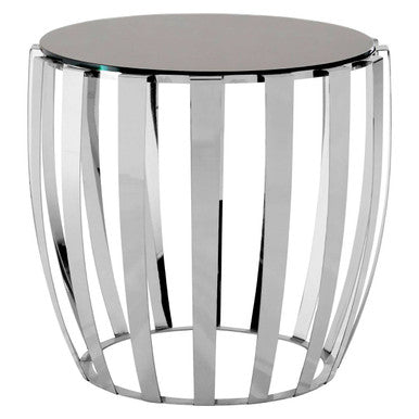Orsina Yasmin Side Table | Black Tempered Glass & Silver Stainless Steel