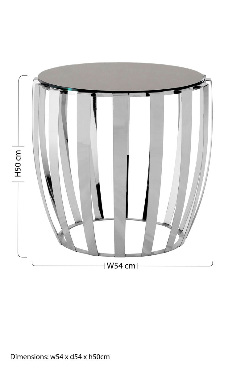 Orsina Yasmin Side Table | Black Tempered Glass & Silver Stainless Steel