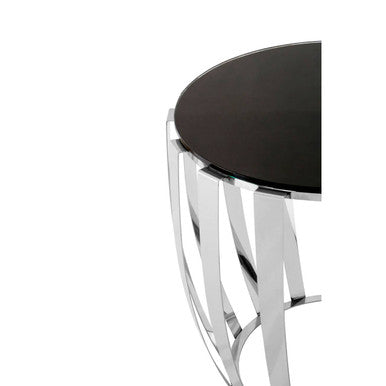 Orsina Yasmin Side Table | Black Tempered Glass & Silver Stainless Steel