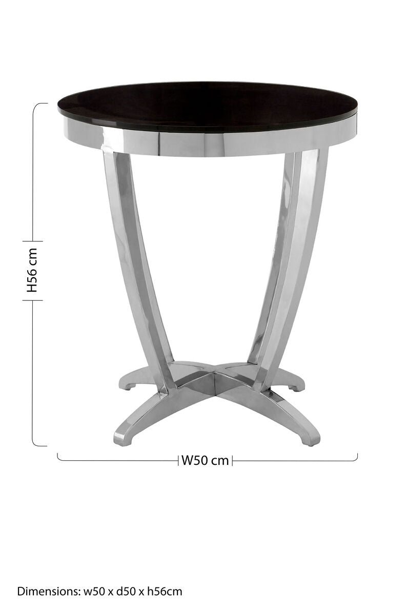 Orsina Yasmin Side Table – Black Tempered Glass & Silver Stainless Steel
