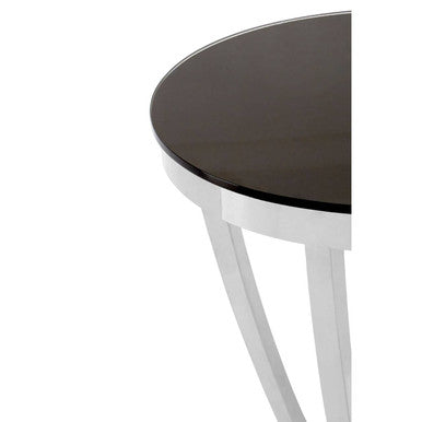 Orsina Yasmin Side Table – Black Tempered Glass & Silver Stainless Steel