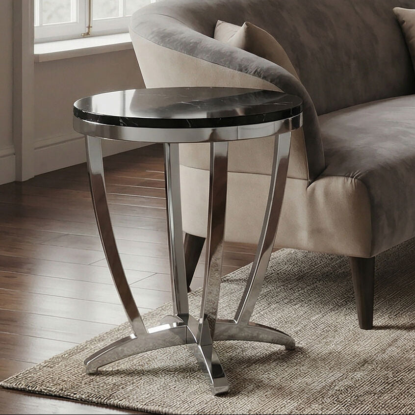Orsina Yasmin Side Table – Black Tempered Glass & Silver Stainless Steel