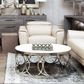Orsina Yasmin White Marble Coffee Table | Silver Stainless Steel Base