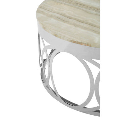 Orsina Yasmin White Marble Coffee Table | Silver Stainless Steel Base