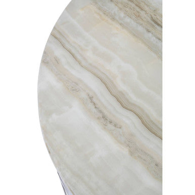 Orsina Yasmin White Marble Coffee Table | Silver Stainless Steel Base