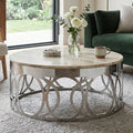 Orsina Yasmin White Marble Coffee Table | Silver Stainless Steel Base