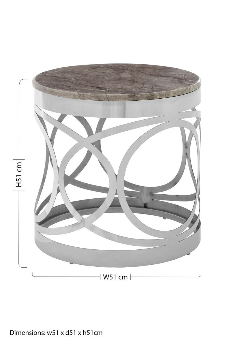 Orsina Yasmin White Marble Side Table | Stainless Steel Base
