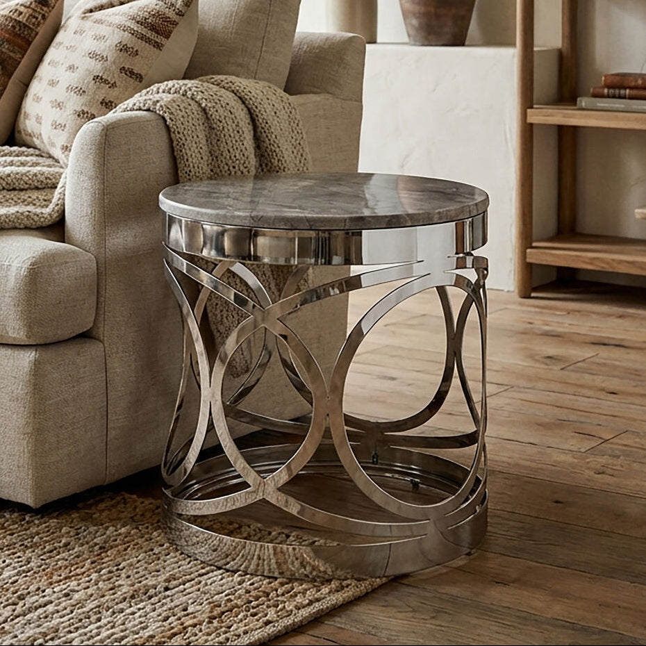 Orsina Yasmin White Marble Side Table | Stainless Steel Base