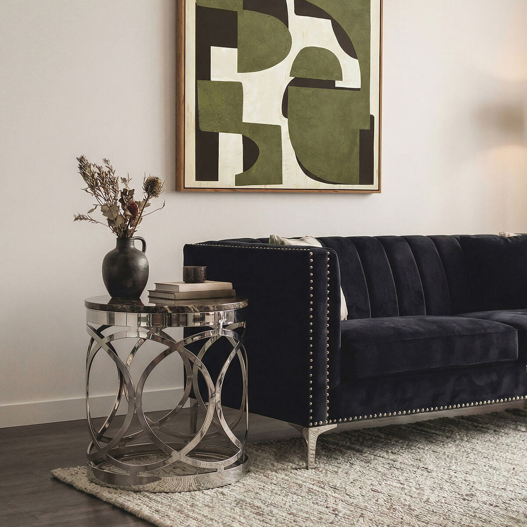 Orsina Yasmin White Marble Side Table | Stainless Steel Base