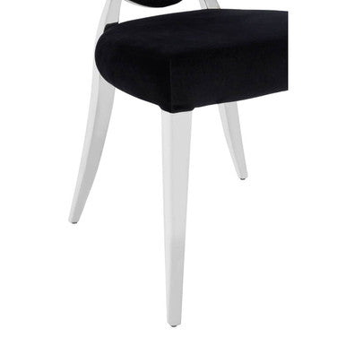 Orsina Yasmin Black Velvet Dining Chair with Silver Stainless Steel