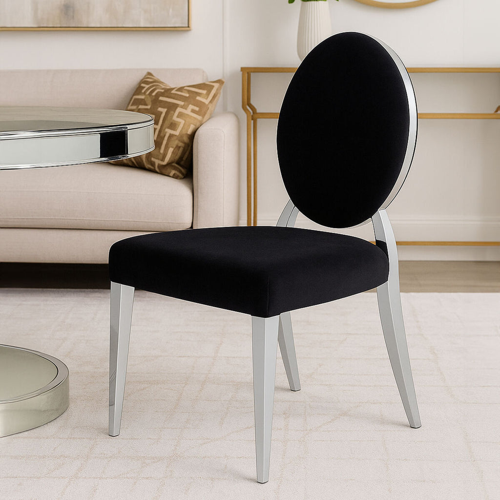 Orsina Yasmin Black Velvet Dining Chair with Silver Stainless Steel