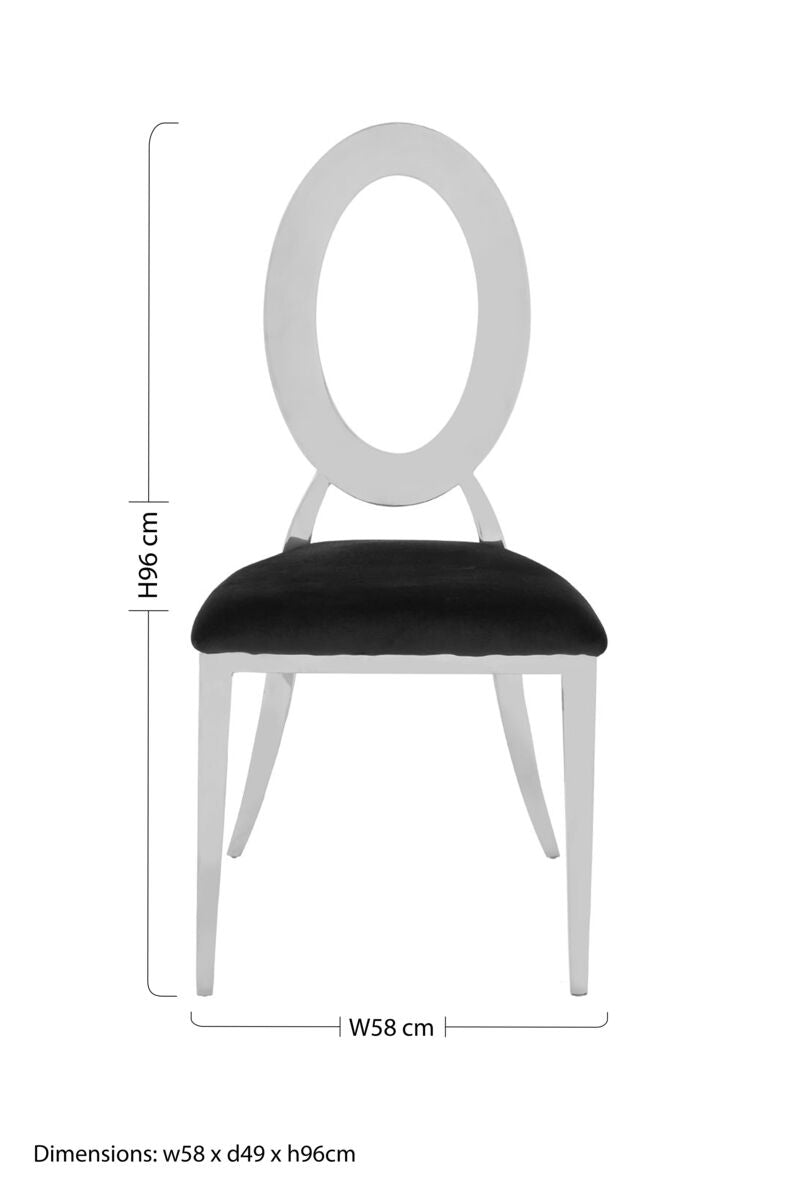 Orsina Yasmin Black Velvet Dining Chair | Oval Back & Silver Frame