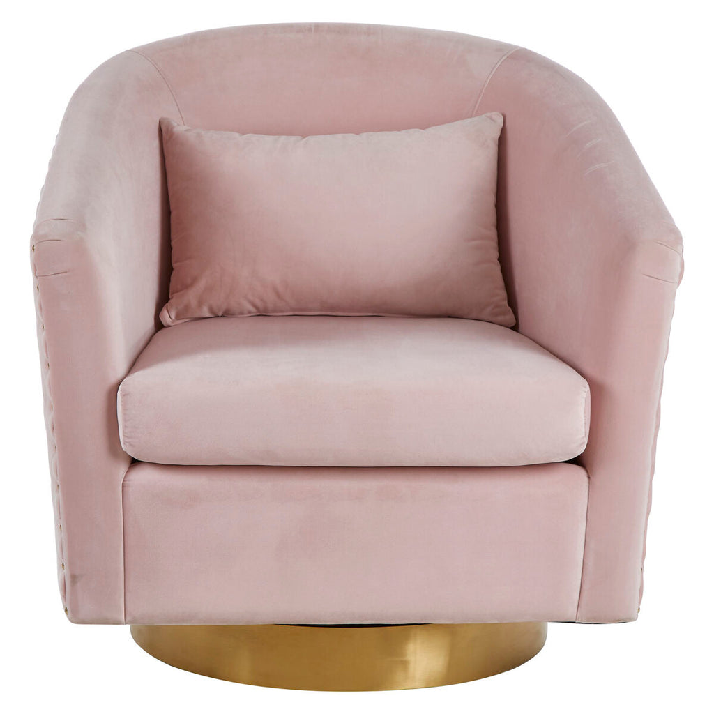Orsina Pink Velvet Swivel Accent Chair with Gold Base and Quilting