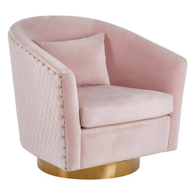 Orsina Pink Velvet Swivel Accent Chair with Gold Base and Quilting
