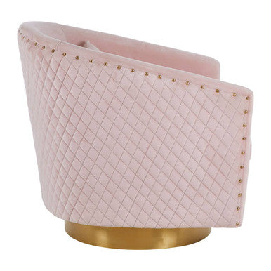 Orsina Pink Velvet Swivel Accent Chair with Gold Base and Quilting