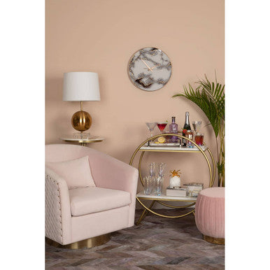 Orsina Pink Velvet Swivel Accent Chair with Gold Base and Quilting