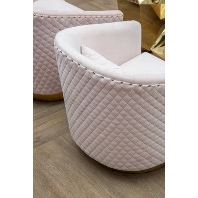 Orsina Pink Velvet Swivel Accent Chair with Gold Base and Quilting