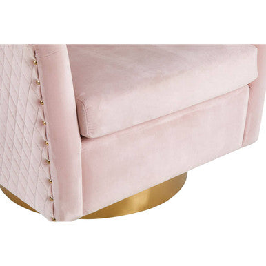 Orsina Pink Velvet Swivel Accent Chair with Gold Base and Quilting