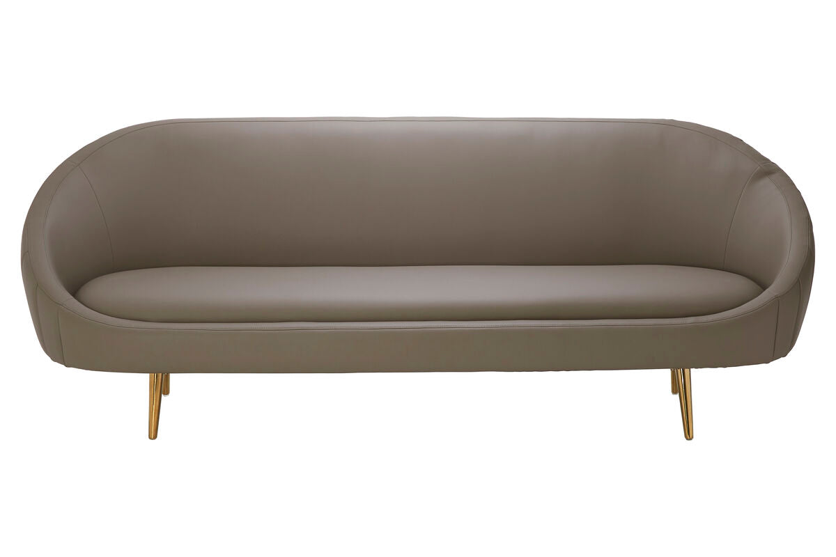 Orsina Lagero Brown Faux Leather Sofa with Gold Legs and Tufting