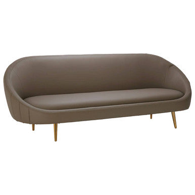 Orsina Lagero Brown Faux Leather Sofa with Gold Legs and Tufting