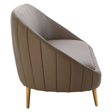 Orsina Lagero Brown Faux Leather Sofa with Gold Legs and Tufting