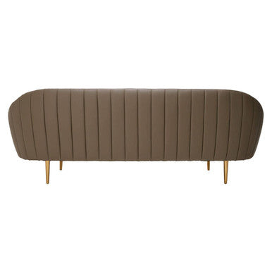 Orsina Lagero Brown Faux Leather Sofa with Gold Legs and Tufting
