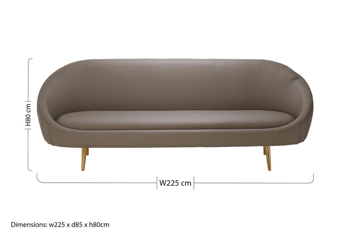 Orsina Lagero Brown Faux Leather Sofa with Gold Legs and Tufting