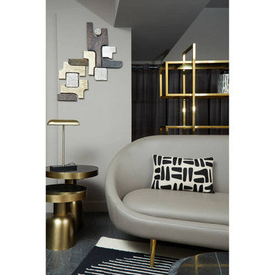Orsina Lagero Brown Faux Leather Sofa with Gold Legs and Tufting
