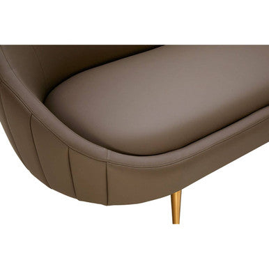 Orsina Lagero Brown Faux Leather Sofa with Gold Legs and Tufting