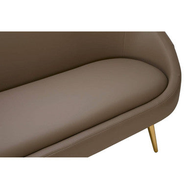 Orsina Lagero Brown Faux Leather Sofa with Gold Legs and Tufting