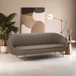 Orsina Lagero Brown Faux Leather Sofa with Gold Legs and Tufting