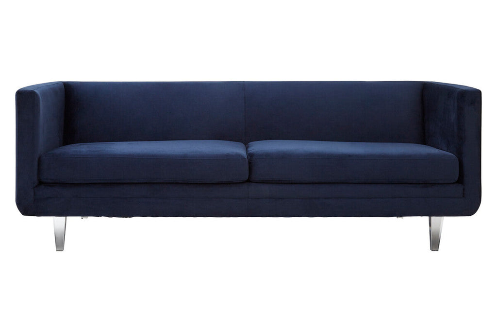 Orsina Pinner Dark Blue Fabric Sofa with Clear Acrylic Legs