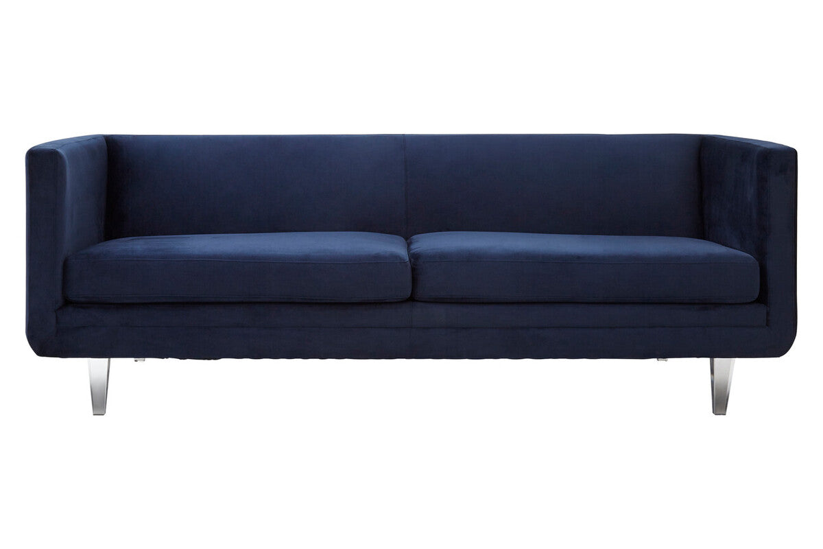 Orsina Pinner Dark Blue Fabric Sofa with Clear Acrylic Legs