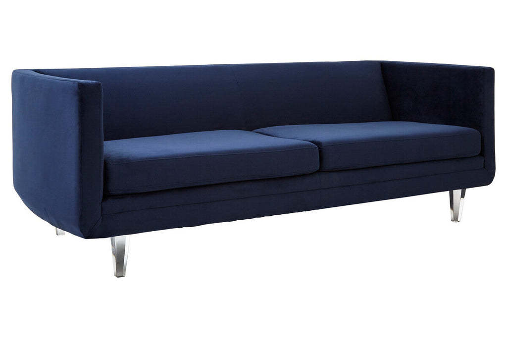 Orsina Pinner Dark Blue Fabric Sofa with Clear Acrylic Legs