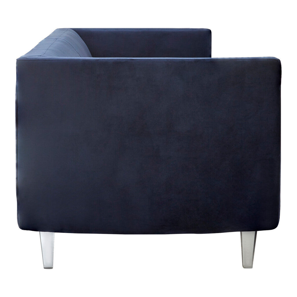 Orsina Pinner Dark Blue Fabric Sofa with Clear Acrylic Legs