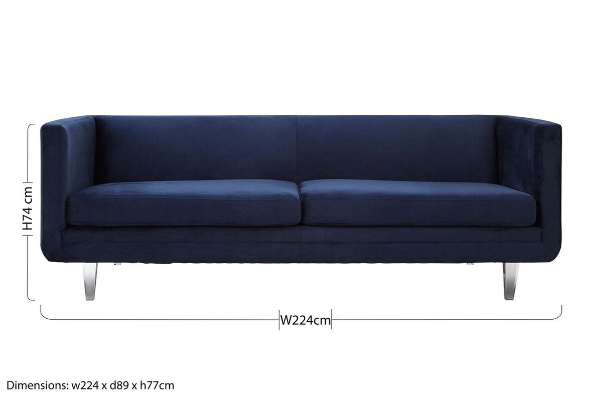Orsina Pinner Dark Blue Fabric Sofa with Clear Acrylic Legs