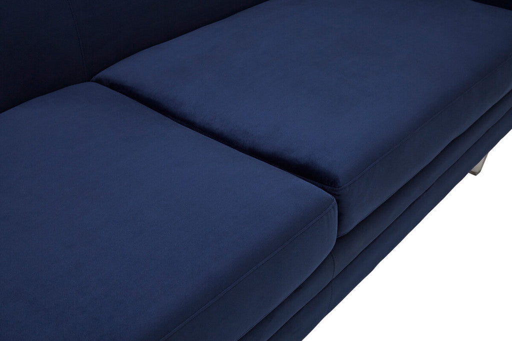 Orsina Pinner Dark Blue Fabric Sofa with Clear Acrylic Legs
