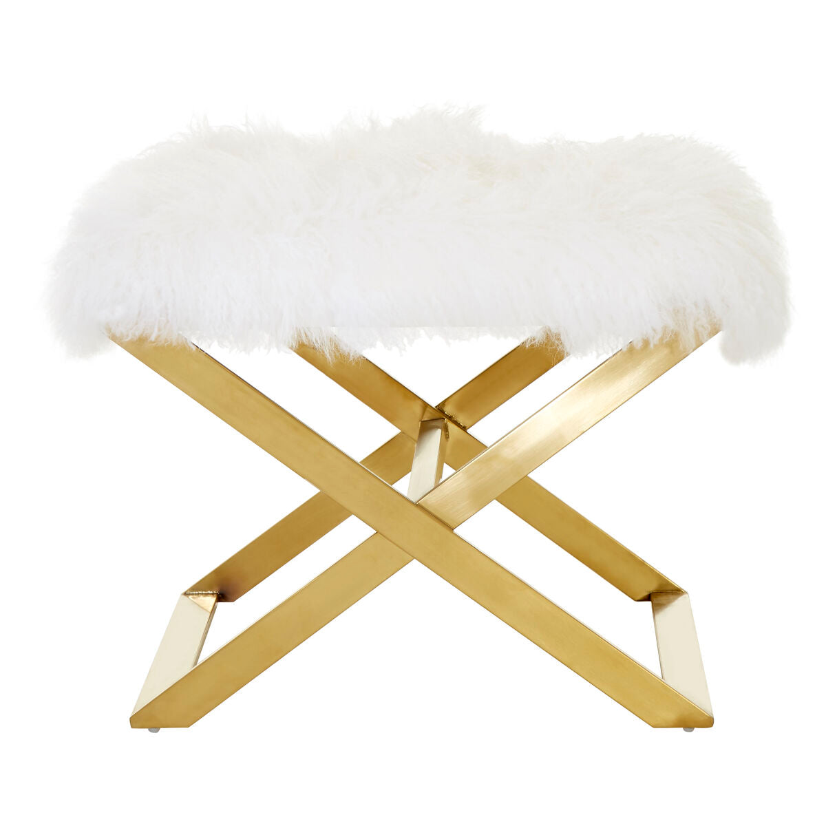 Orsina Anafi White Sheepskin Stool | Modern Gold Metal Vanity Perch