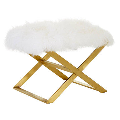 Orsina Anafi White Sheepskin Stool | Modern Gold Metal Vanity Perch