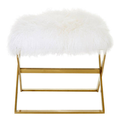 Orsina Anafi White Sheepskin Stool | Modern Gold Metal Vanity Perch