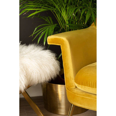 Orsina Anafi White Sheepskin Stool | Modern Gold Metal Vanity Perch