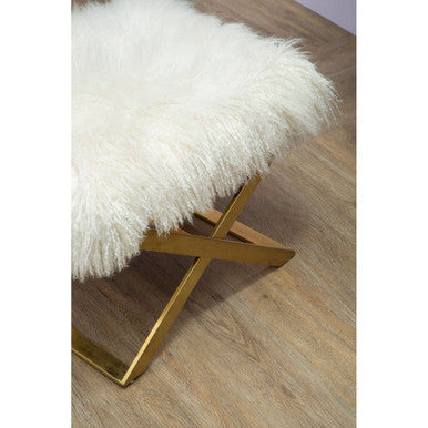 Orsina Anafi White Sheepskin Stool | Modern Gold Metal Vanity Perch