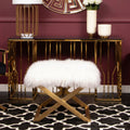 Orsina Anafi White Sheepskin Stool | Modern Gold Metal Vanity Perch