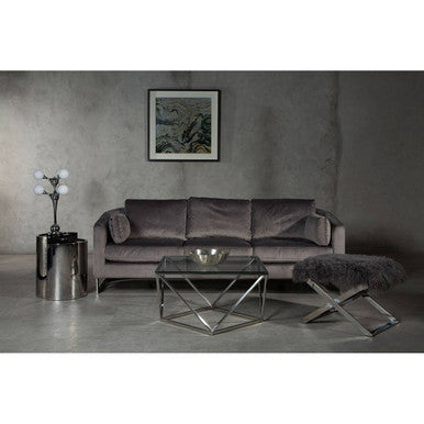 Orsina Anafi Grey Sheepskin Stool | Modern Silver Cross-Legged Ottoman