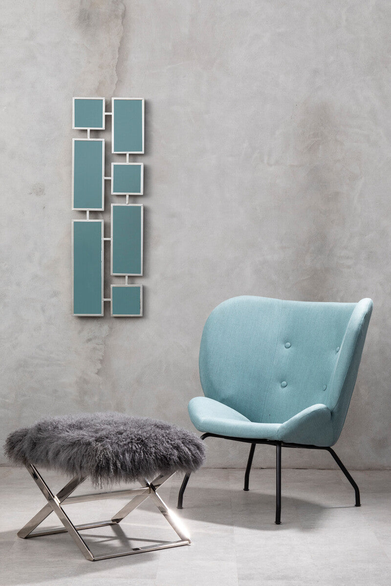 Orsina Anafi Grey Sheepskin Stool | Modern Silver Cross-Legged Ottoman