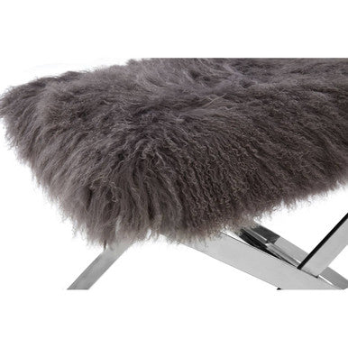 Orsina Anafi Grey Sheepskin Stool | Modern Silver Cross-Legged Ottoman